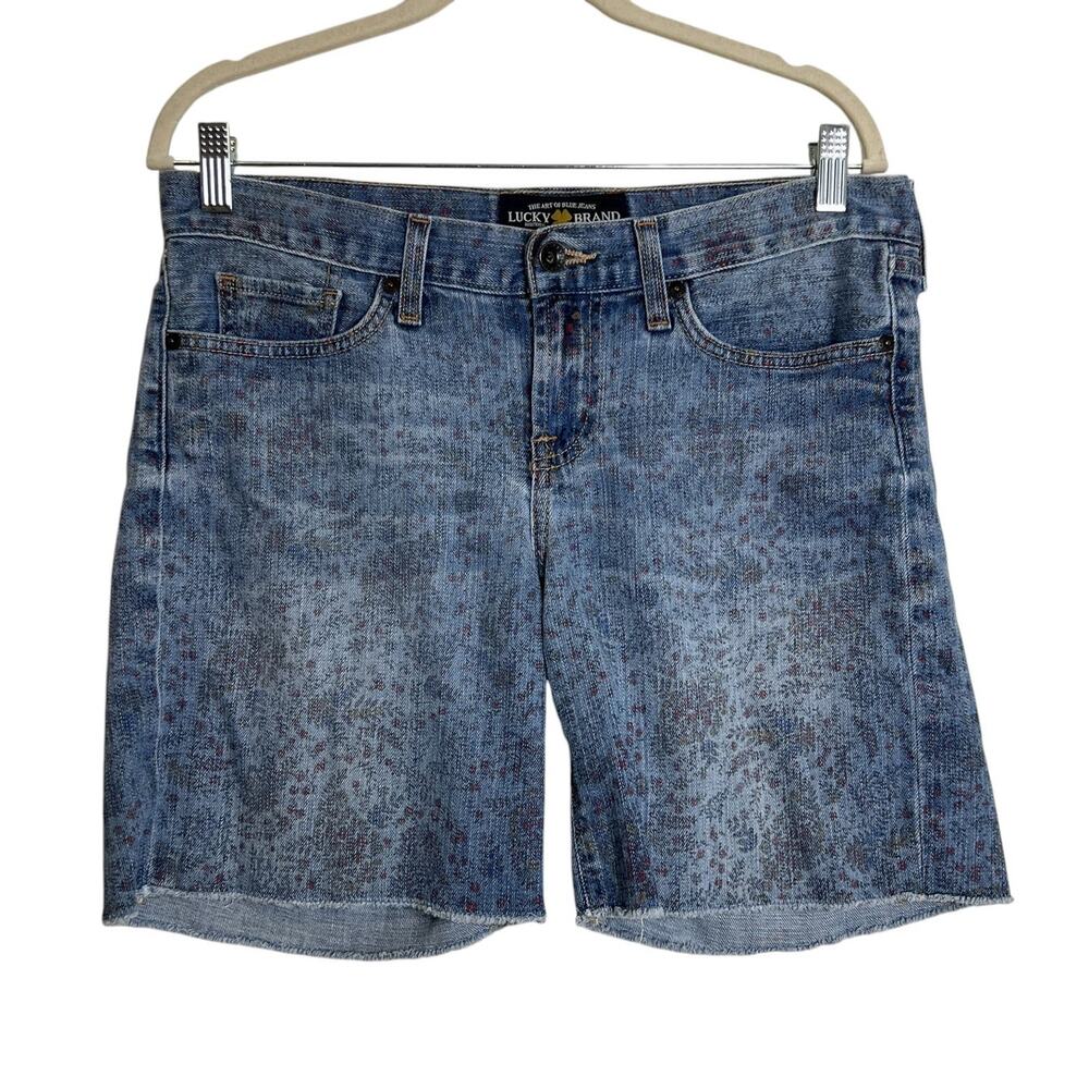Lucky Brand Abbey Shorts Womens 6/28 Blue Wildflower Paisley Print Denim Cutoff
